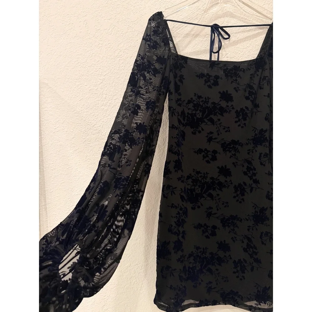 Lucy In The Sky Velvet Burnout Mesh Mini Dress S Blue Black Dark Coquette Party